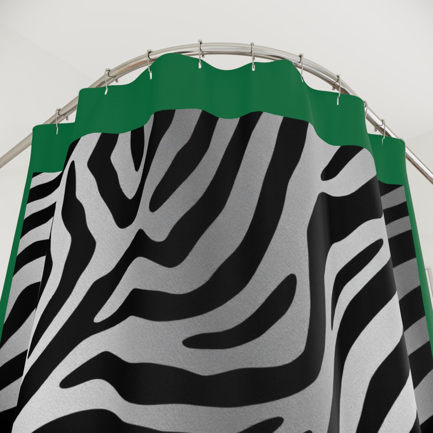 Modern Zebra Print Shower Curtain - Stylish Bathroom Decor - Green Trim