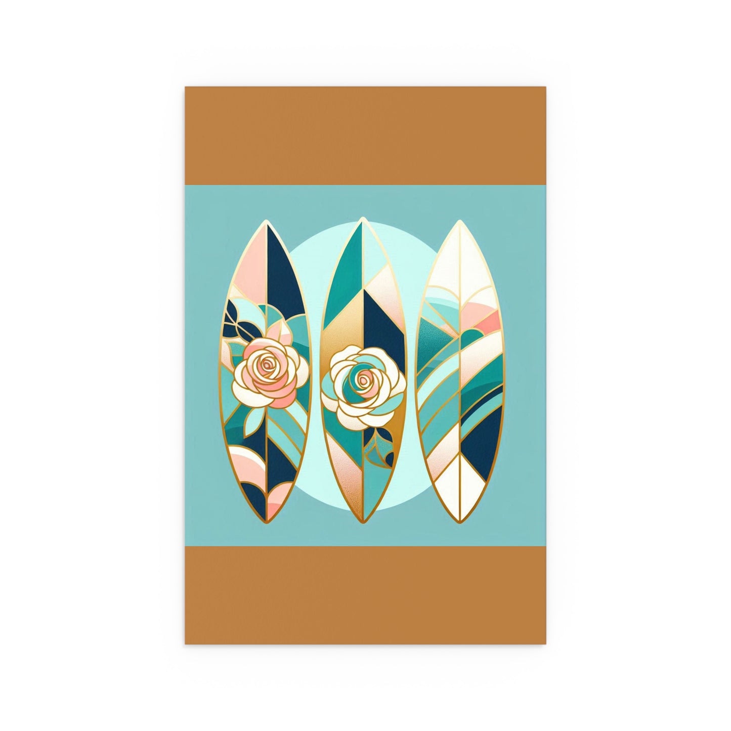 Elegant Floral Silk Poster - Indoor/Outdoor Wall Art for Home Decor - Blue, Pink & Aqua Surfboard & Roses