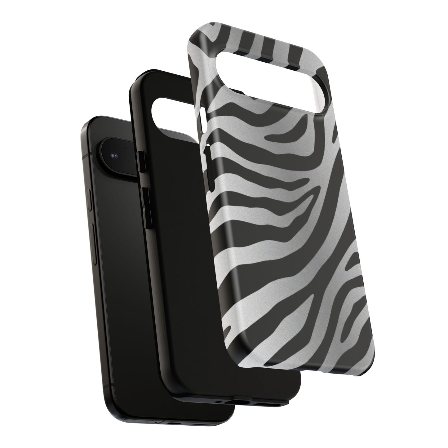 Zebra Print Tough Phone Case - Silver