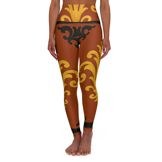 Dusk Terracotta Baroque Scroll High-Waist Yoga Leggings — Ornate Gold & Terracotta AOP Activewear