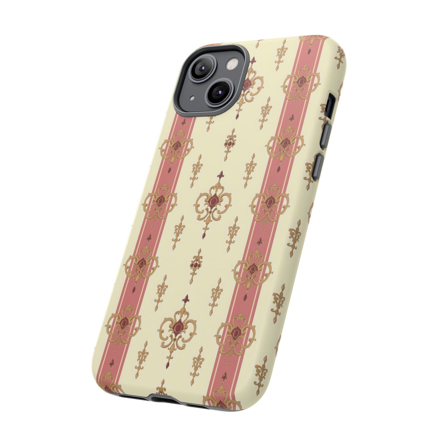 Elegant Floral Motif Phone Case - Tough Cases with Vintage Design - Mauve Striped Gold Damask