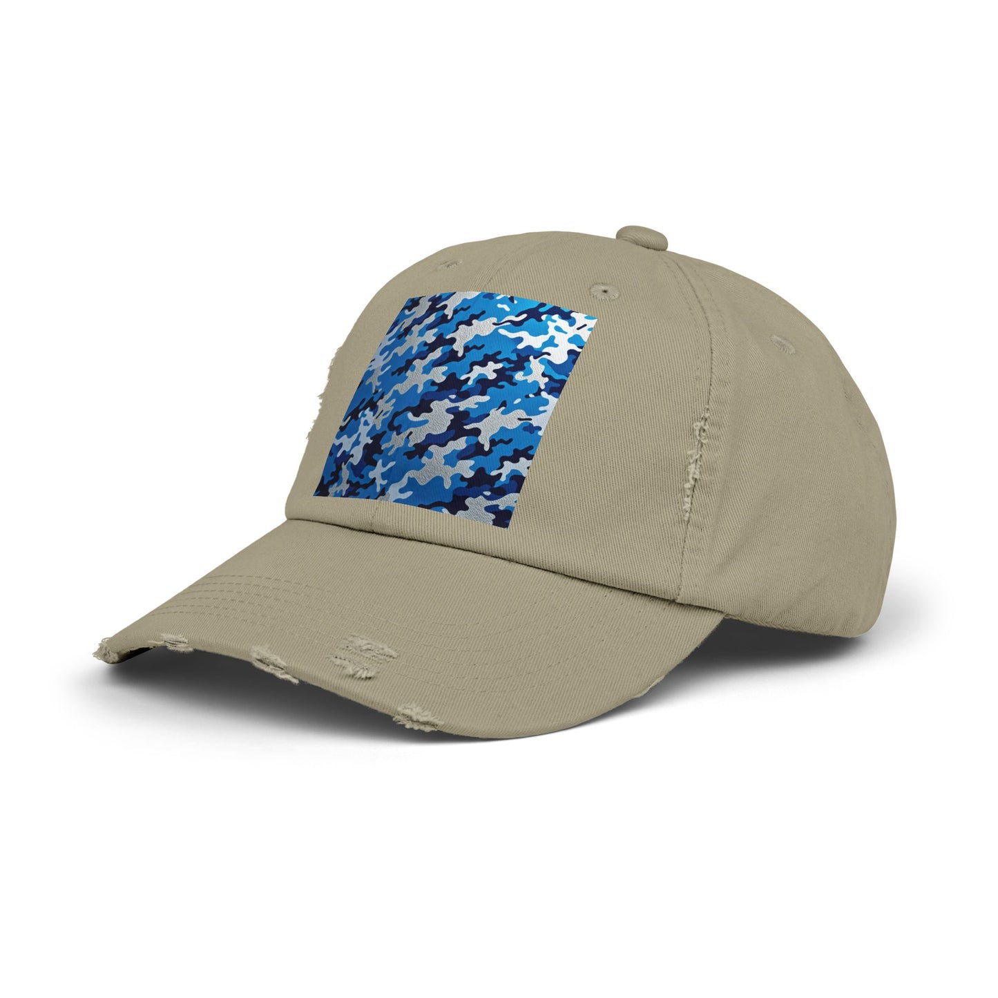 Stylish Unisex Distressed Cap, Casual Summer Hat, Trendy Gift for Him/Her, Comfortable Everyday Accessory - Blue Camo