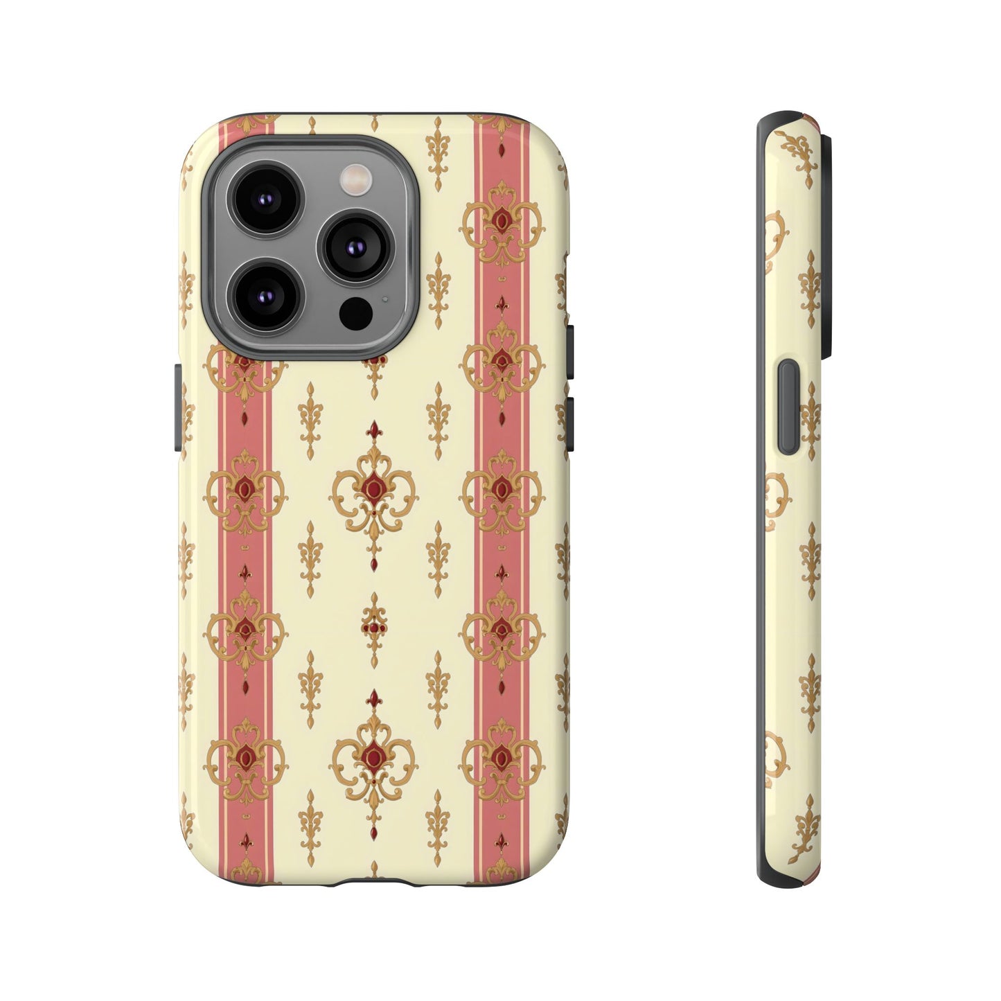 Elegant Floral Motif Phone Case - Tough Cases with Vintage Design - Mauve Striped Gold Damask