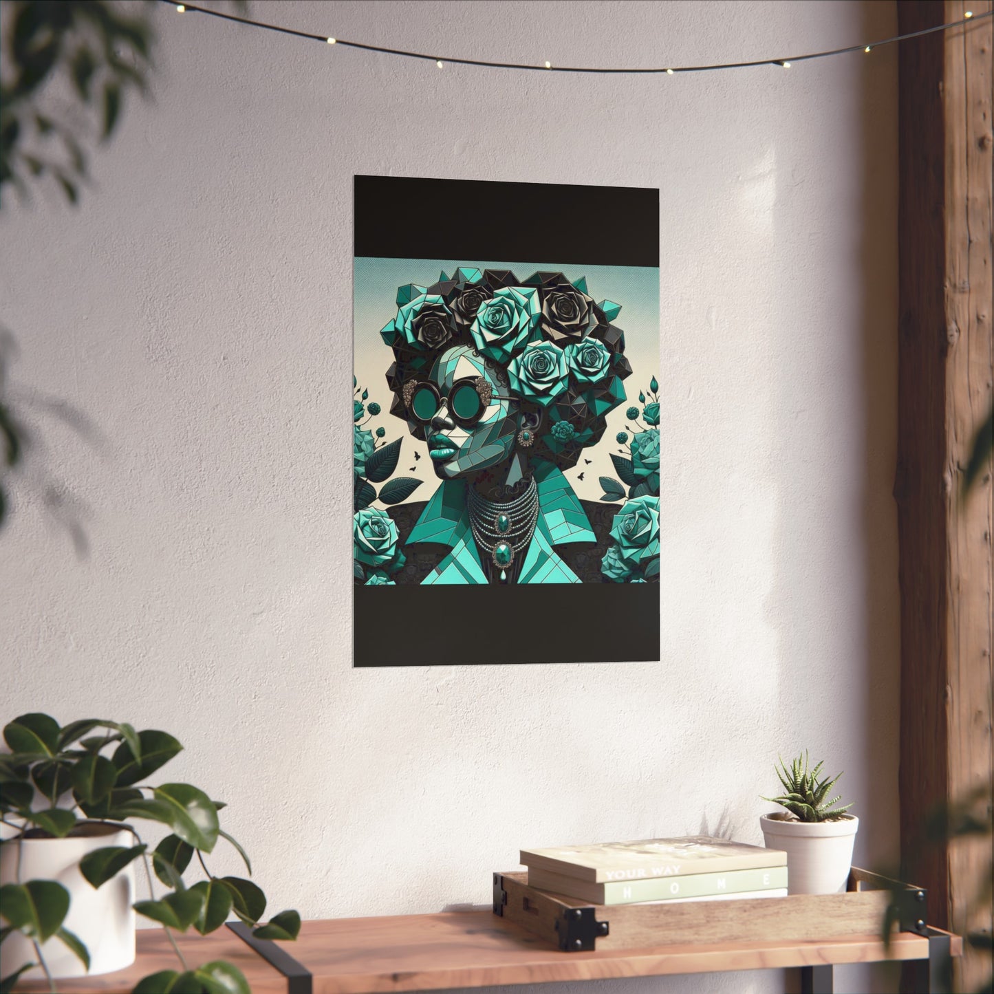 Chic Floral Fine Art Poster | Modern Wall Decor, Home Aesthetic, Gift for Art Lovers, Unique Room Makeover - Turquoise & Black Roses Lady