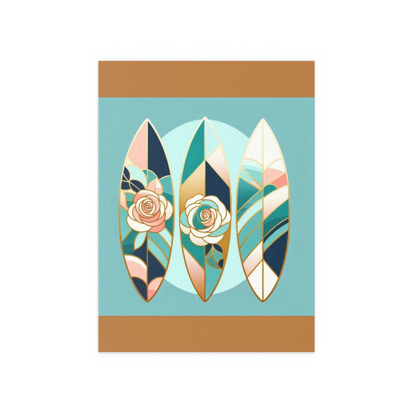 Elegant Floral Silk Poster - Indoor/Outdoor Wall Art for Home Decor - Blue, Pink & Aqua Surfboard & Roses