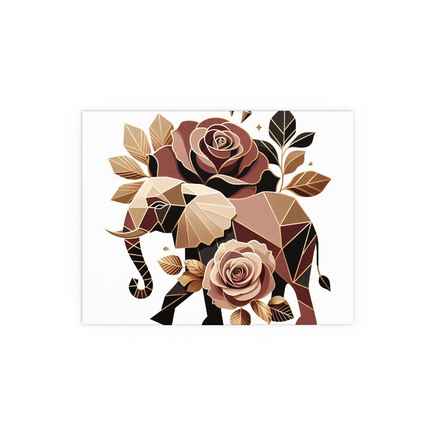 Elegant Floral Silk Poster - Indoor/Outdoor Wall Art for Home Decor - Brown & Gold Elephant & Roses