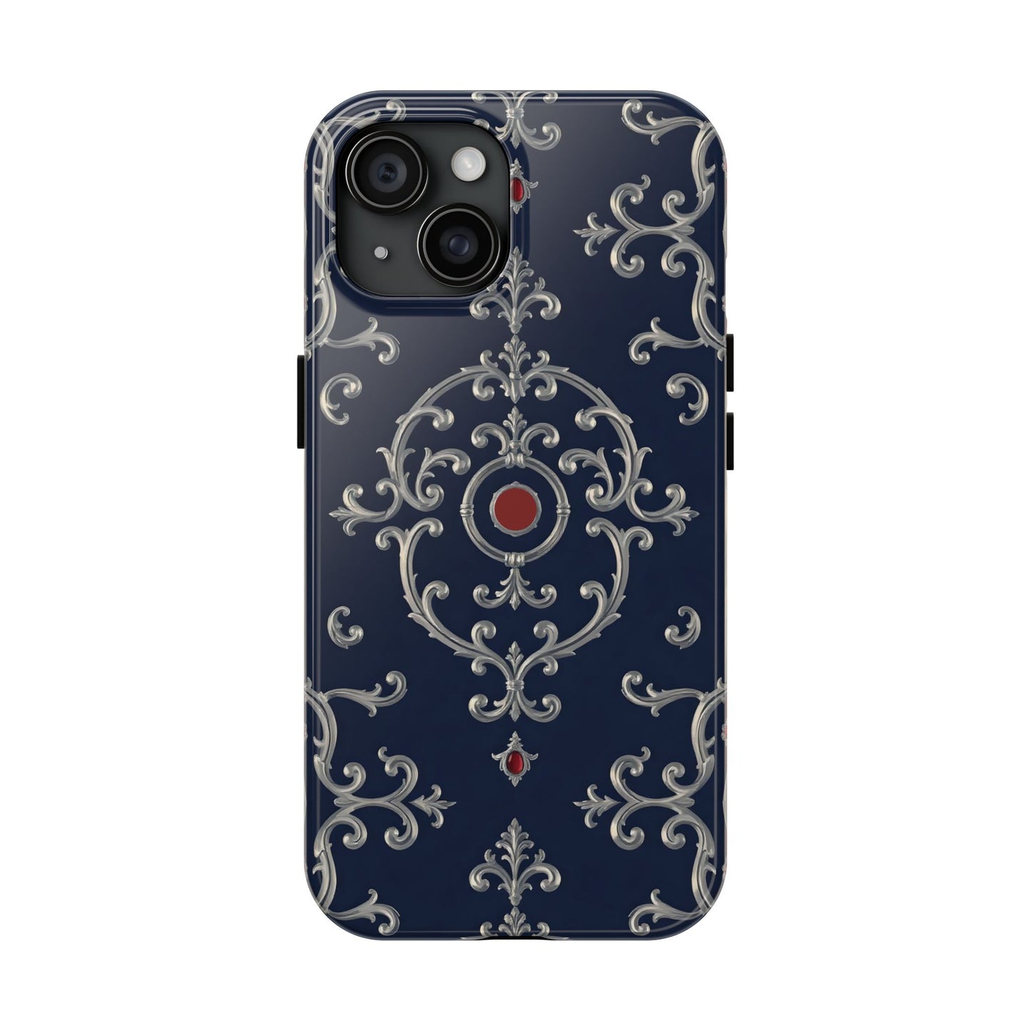 Elegant Patterned Tough Phone Cases for Stylish Protection, Gift for Her, Unique Accessories - Blue & Red Striped Silver Baroque