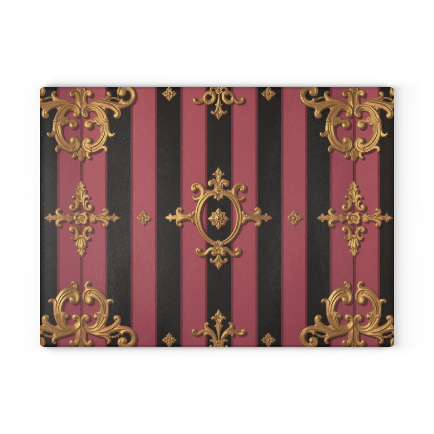 Elegant Black & Mauve Striped Gold Baroque Glass Cutting Board, Gift for Home Cooks, Unique Wedding Present, Stylish Food Prep Surface