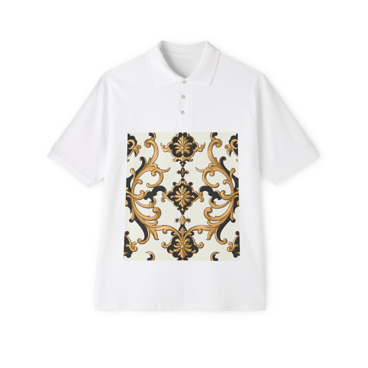 Stylish Men's Piqué Polo Shirt with Elegant Design - Perfect for Casual Events, Golf, Summer Days, Gifts - Black & Gold Rococo