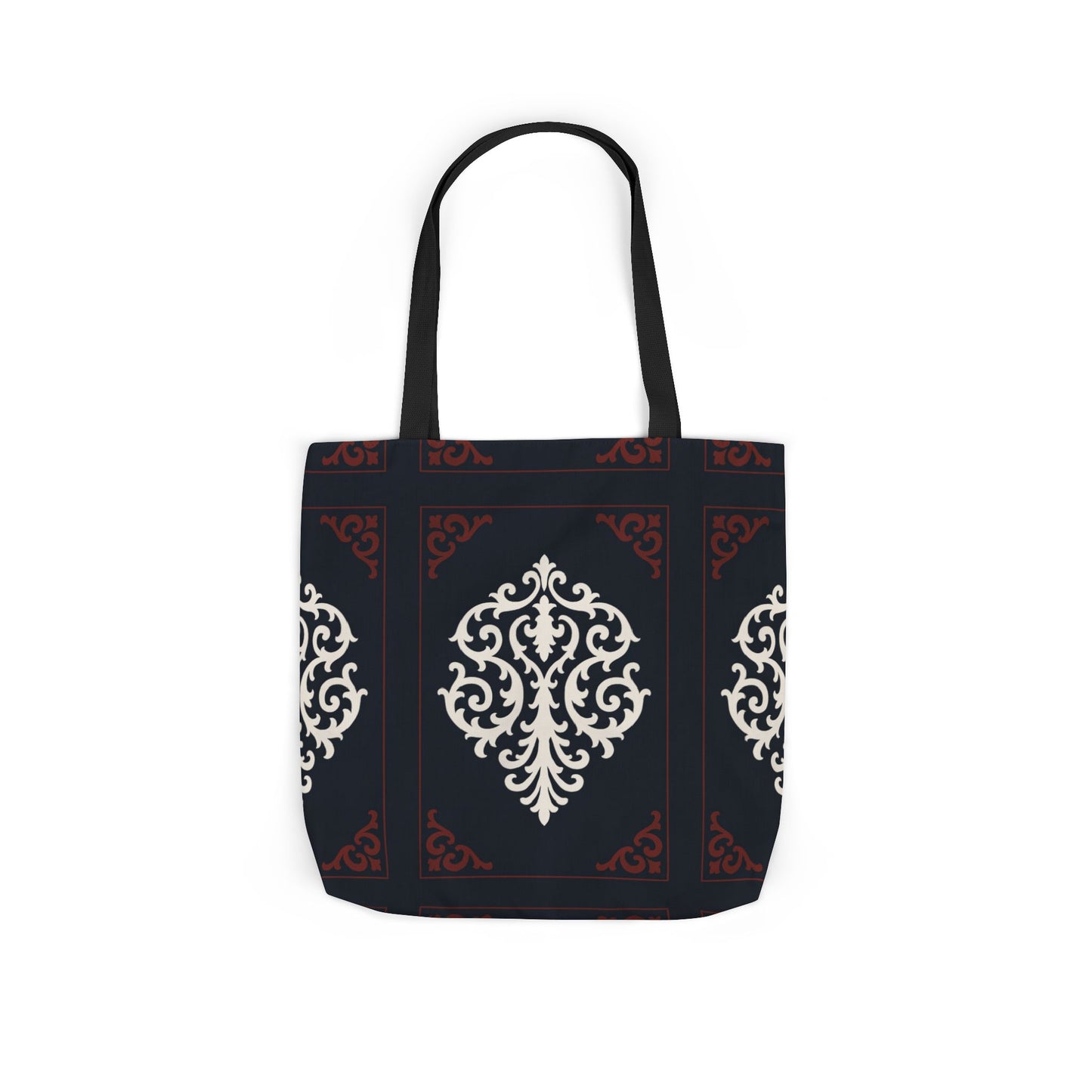 Dusk Blue-Maroon & White Baroque Pattern Canvas Tote Bag — Elegant Dusk Blue & White Reusable Market Bag