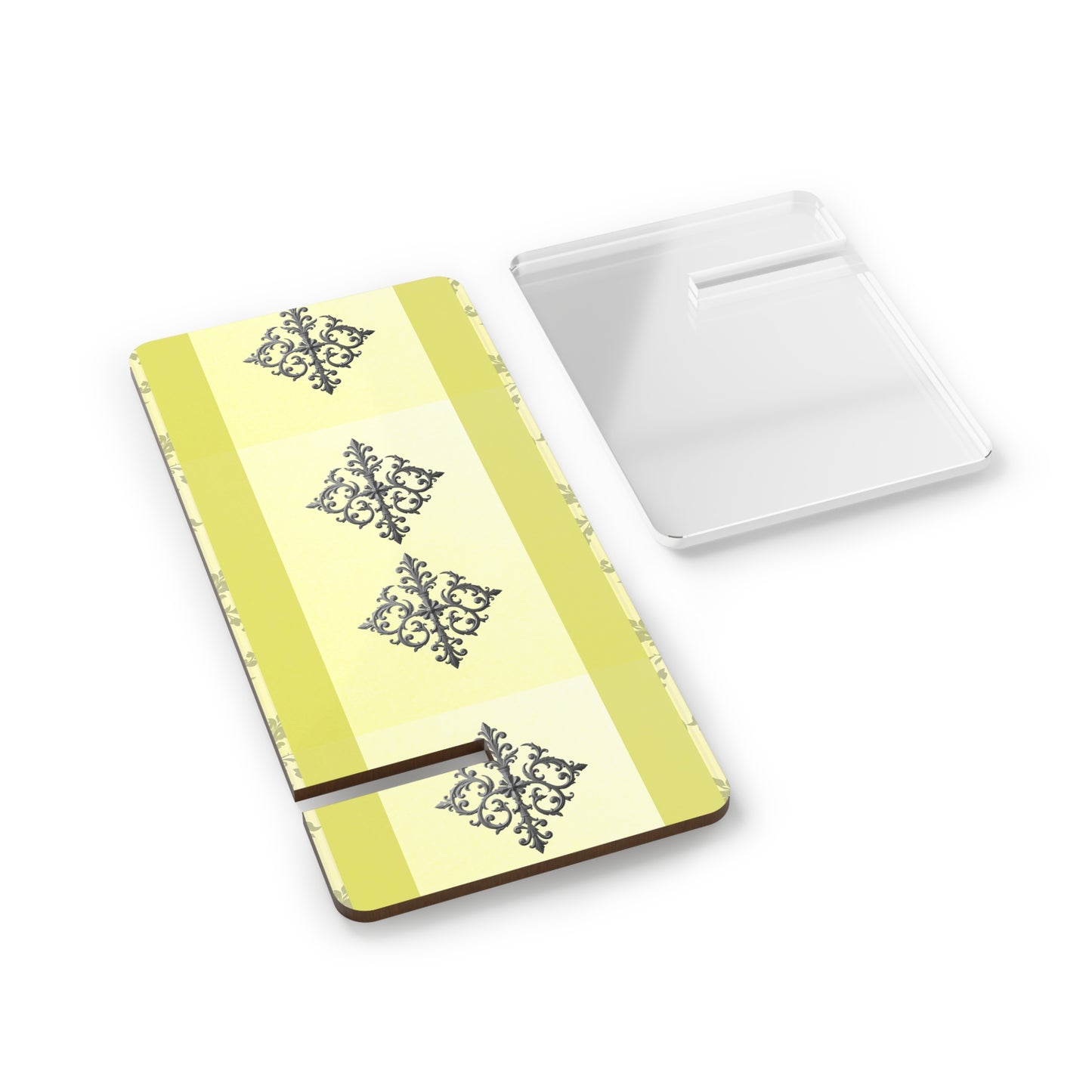 Elegant Floral Smartphone Display Stand - Matte Yellow & Gray Damask - Decorative Mobile Holder
