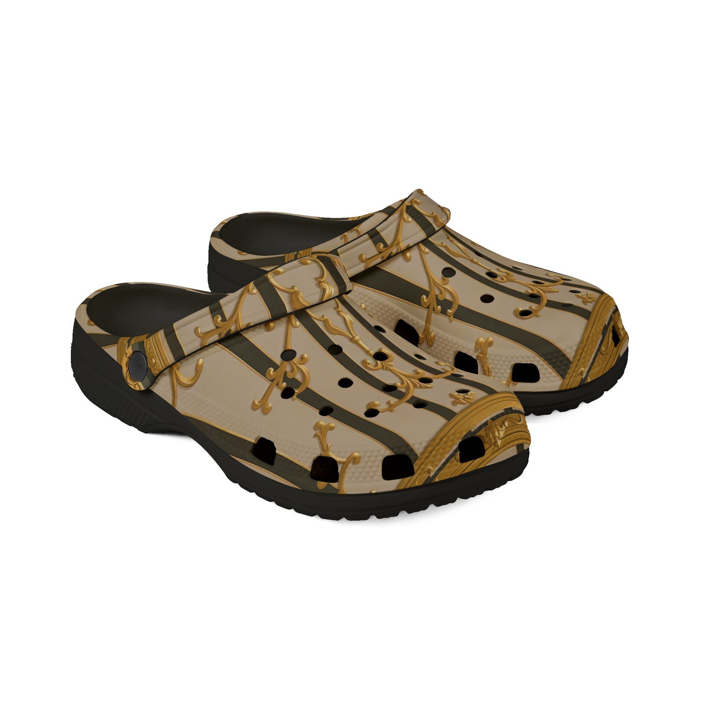 EVA Foam Rubber Shoes (AOP) - Beige Striped Gold Rococo