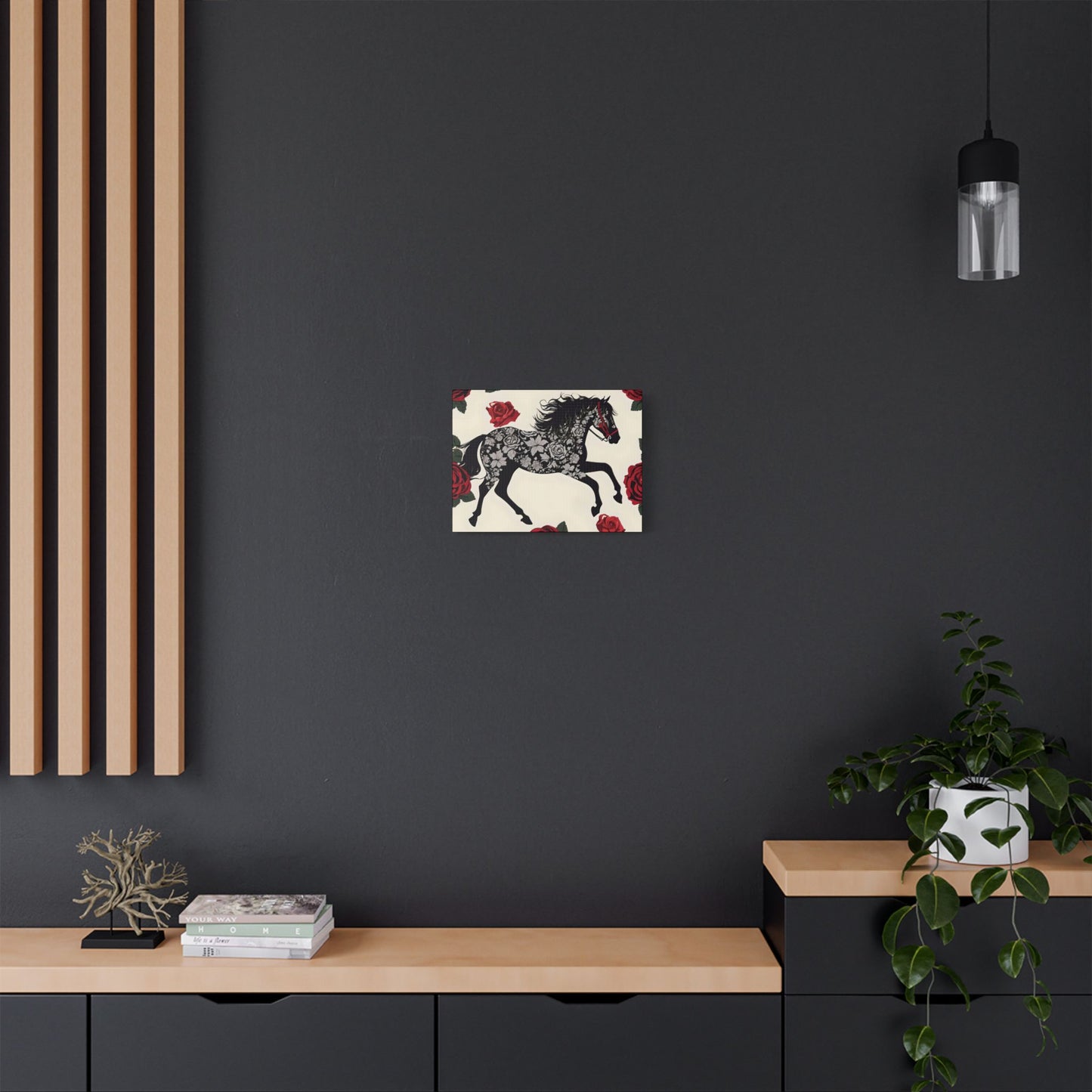 Art Print Canvas, Wall Decor, Satin Stretched Canvas, Equestrian Art, Office Decor, Home Decor - Horse & Roses
