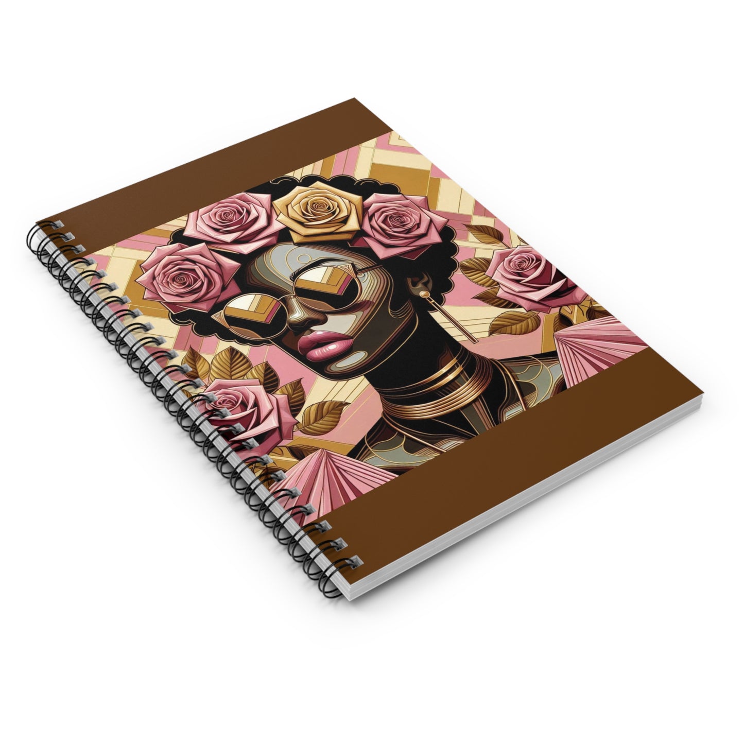 Artistic Spiral Notebook - Floral Afro Woman Design | Perfect for Journaling, Note-Taking, Gifts, Art Lovers, Unique Stationery - Pink Roses Lady