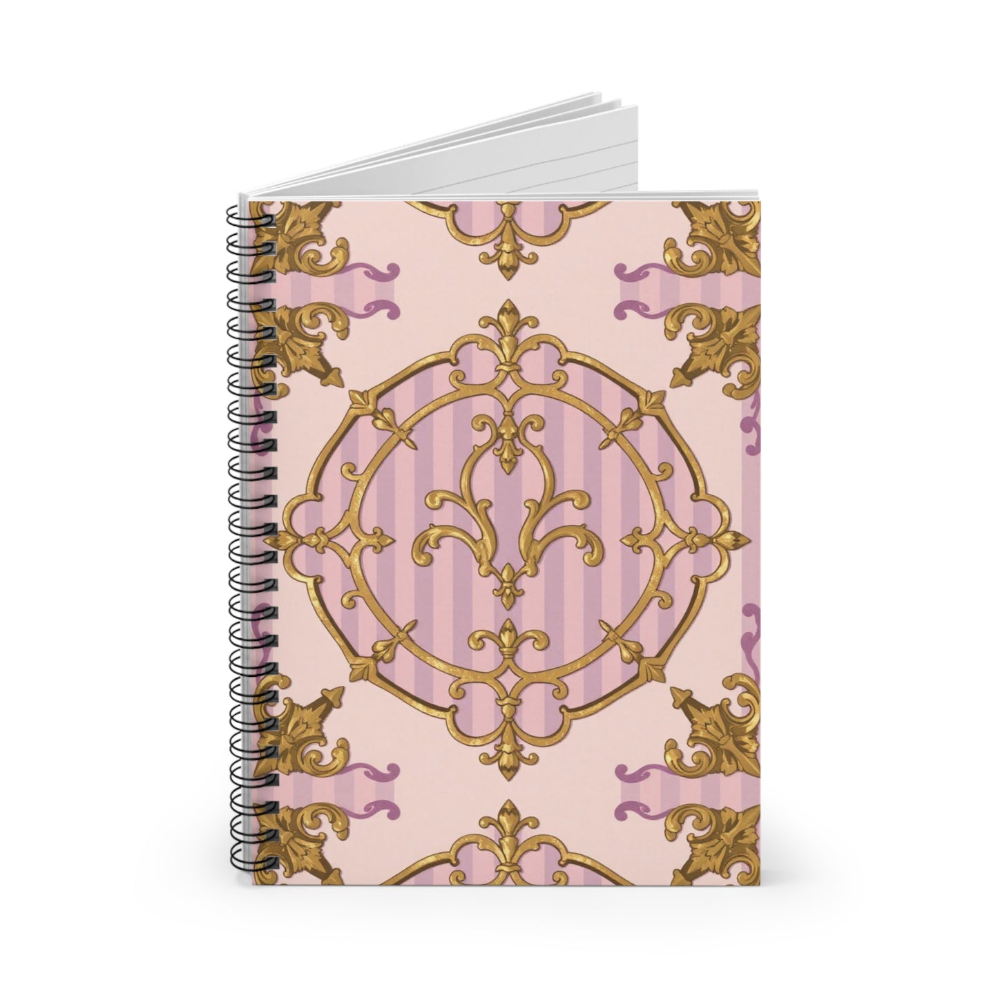 Elegant Lavender & Alabaster Striped Gold Baroque Spiral Notebook - Ruled Lines, Luxury Journal, Decorative Note Book, Academic Planner