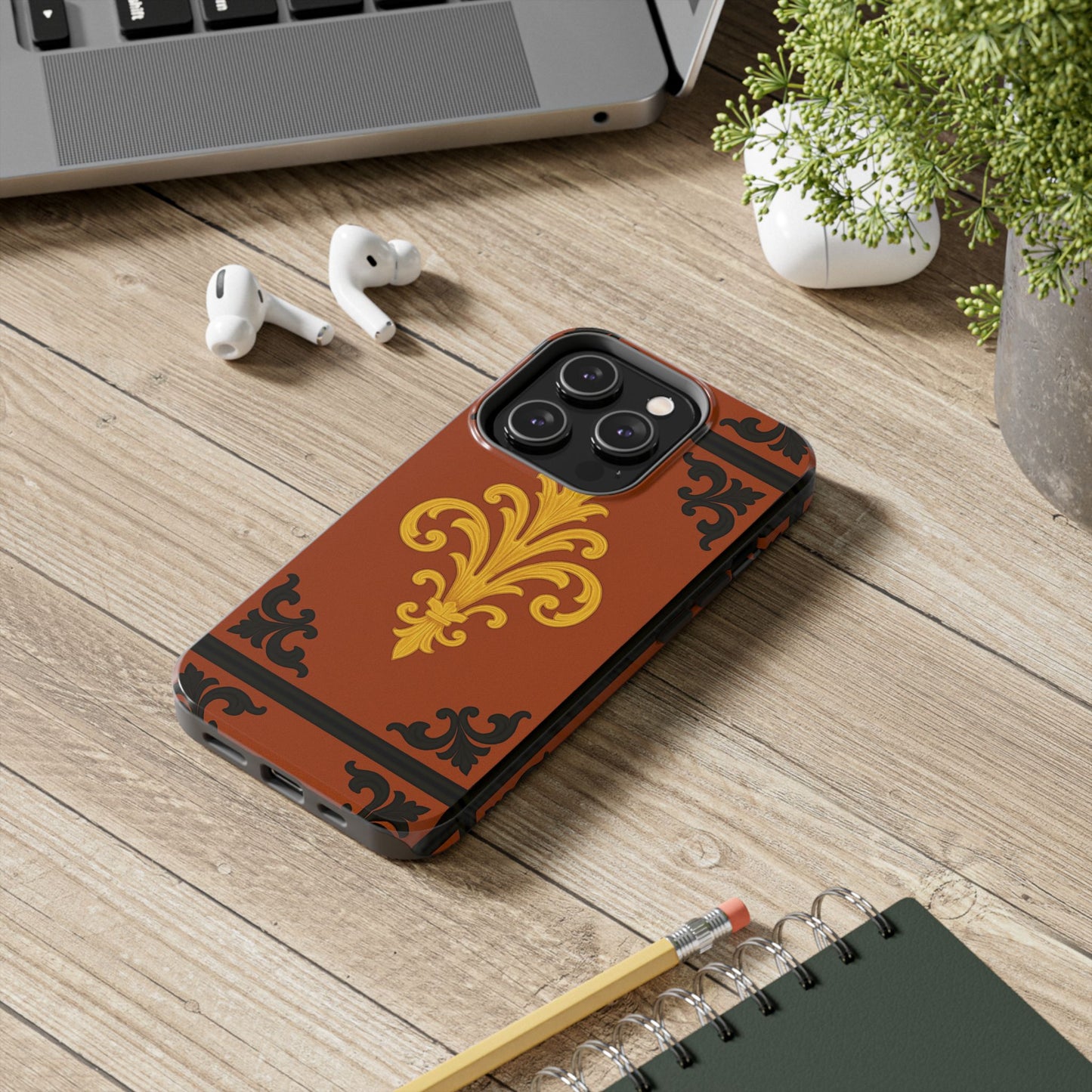 Dusk Terracotta Baroque Tough Phone Case — Vintage Baroque Design, Protective iPhone Cover