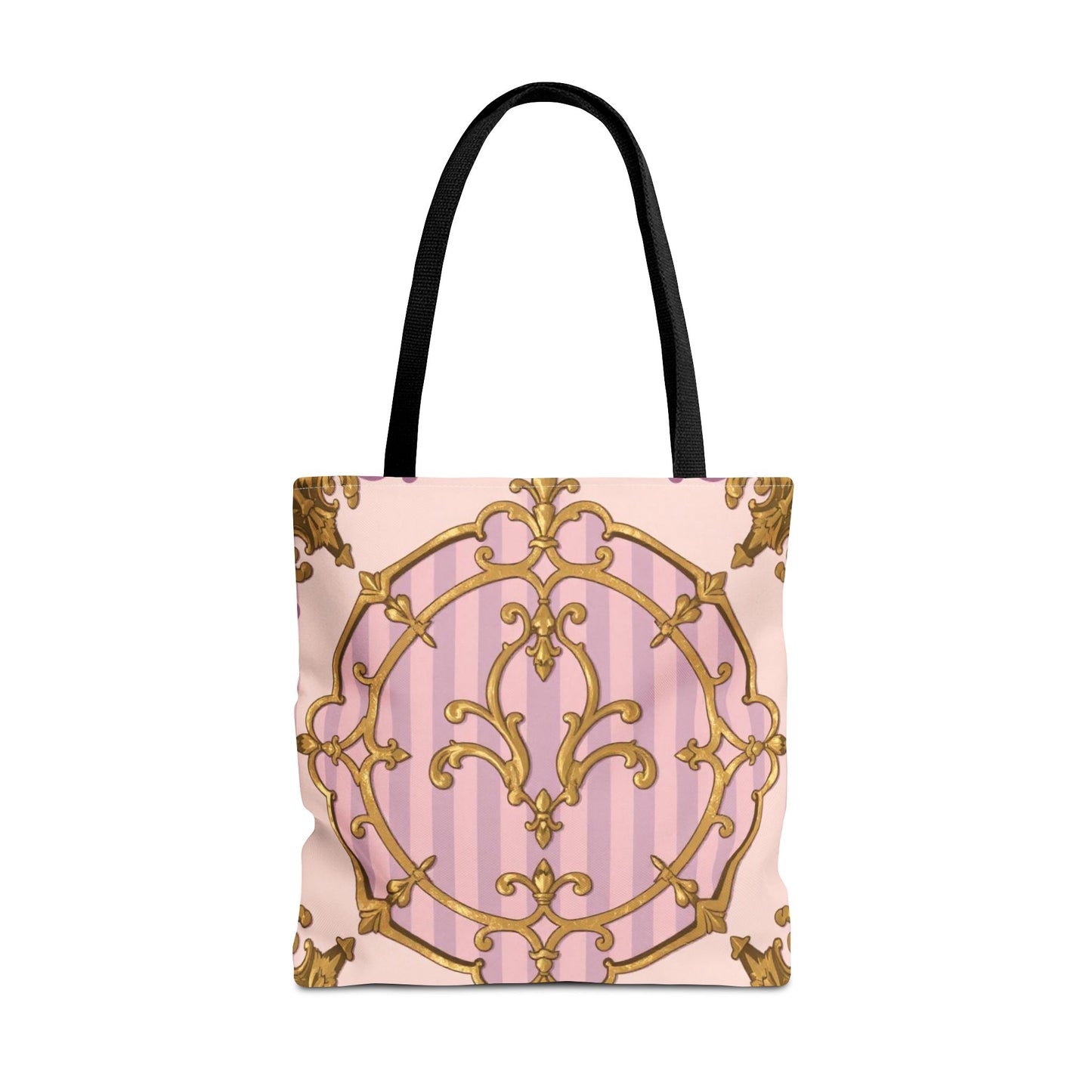 Elegant Lavender & Alabaster Striped Gold Baroque Tote Bag - Stylish Fabric Shopping Bag, Chic Purse, Gift for Her, Summer Outings