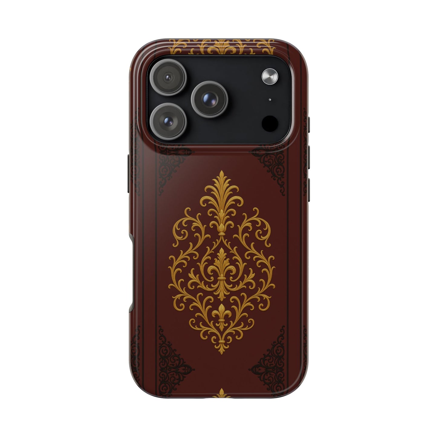 Dusk Burgundy-Black & Gold Baroque Tough Phone Case — Ornate Gold Baroque on Burgundy