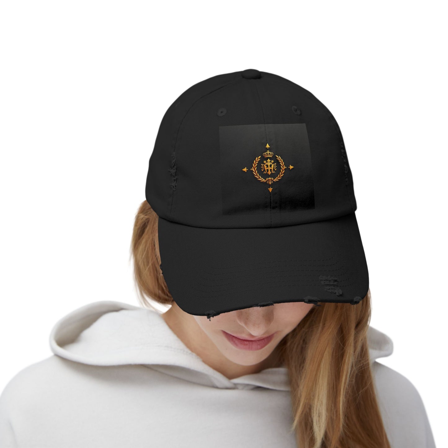 Stylish Distressed Cap with Unique Design | Casual Headwear, Everyday Accessory, Trendy Gift, Outdoor Lifestyle - Gold Crest