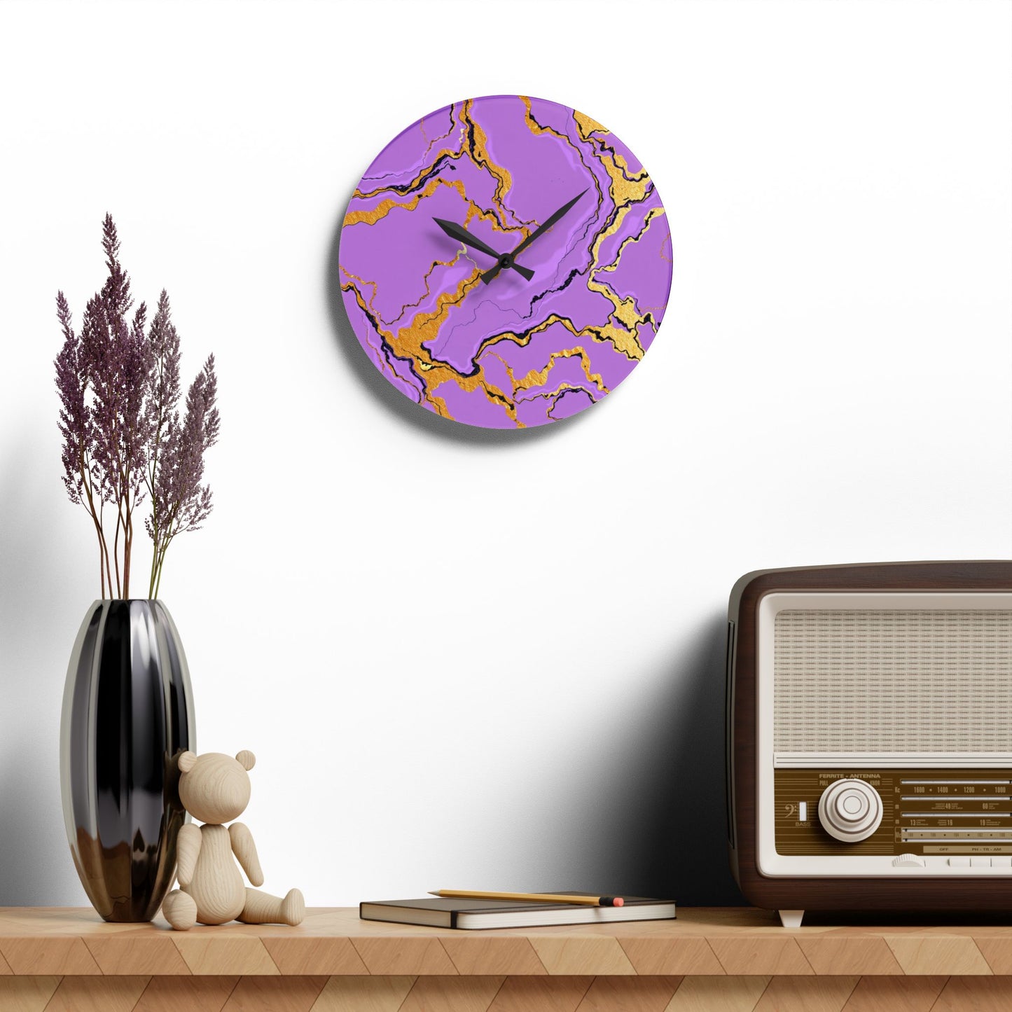 Elegant Lavender Marble Acrylic Wall Clock - Home Decor, Unique Gift, Modern Design, Wall Art, Kitchen Clock