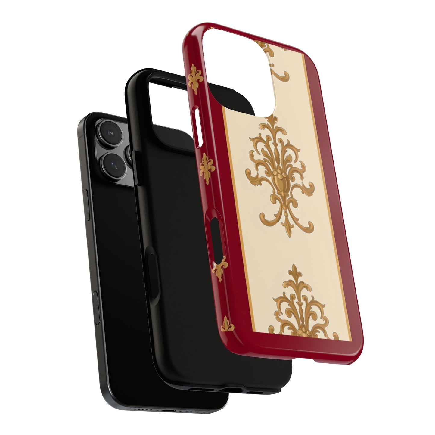 Elegant Floral Motif Phone Case - Tough Cases with Vintage Design - Dusk Red Striped Gold Damask