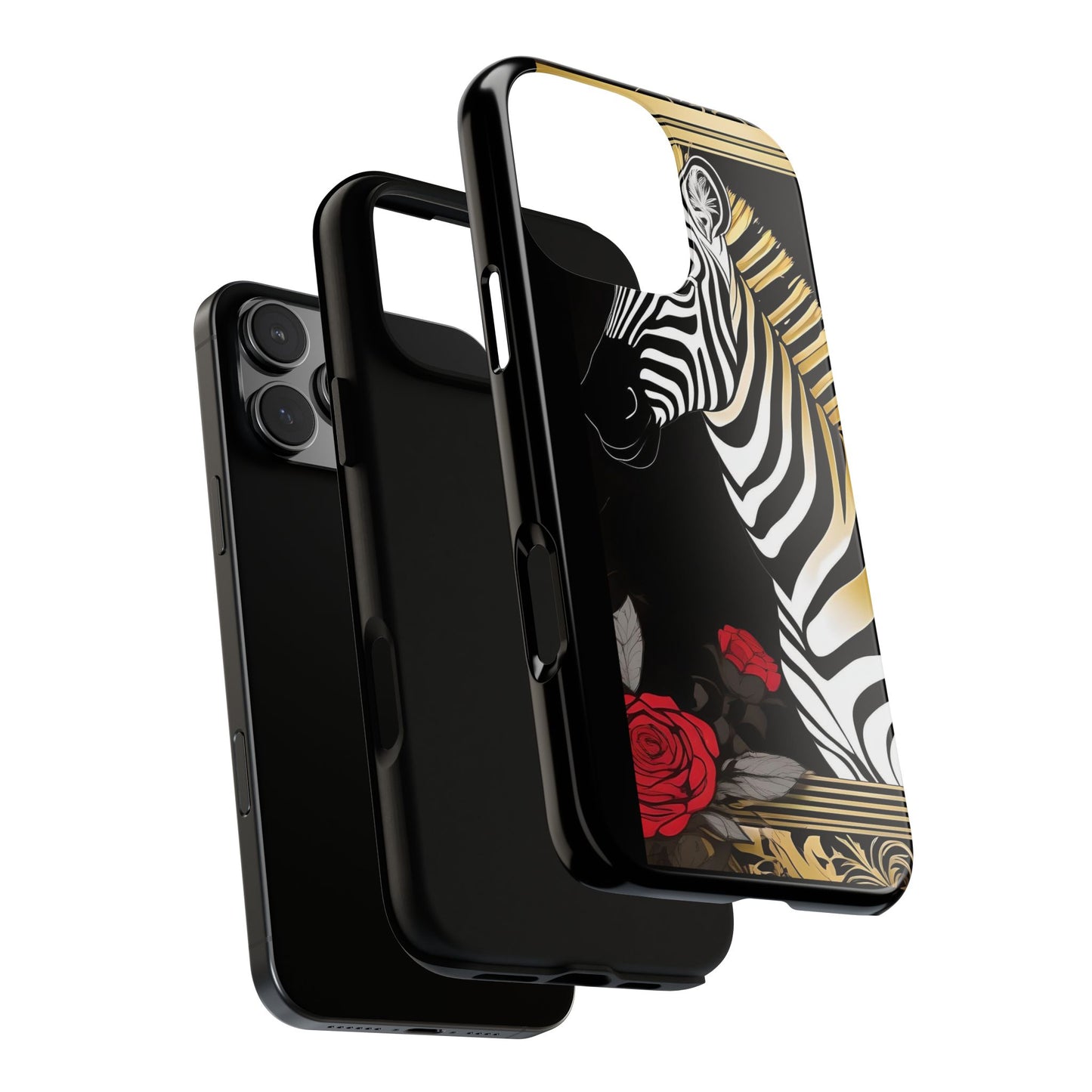 Phone Case - Elegant Zebra & Roses Design