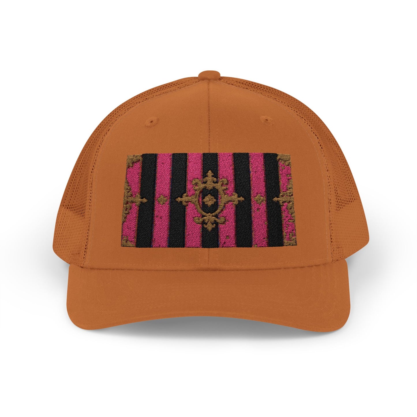 Stylish Snapback Trucker Cap with Black & Mauve Striped Gold Baroque, Trendy Fashion Hat, Perfect Gift for Him/Her
