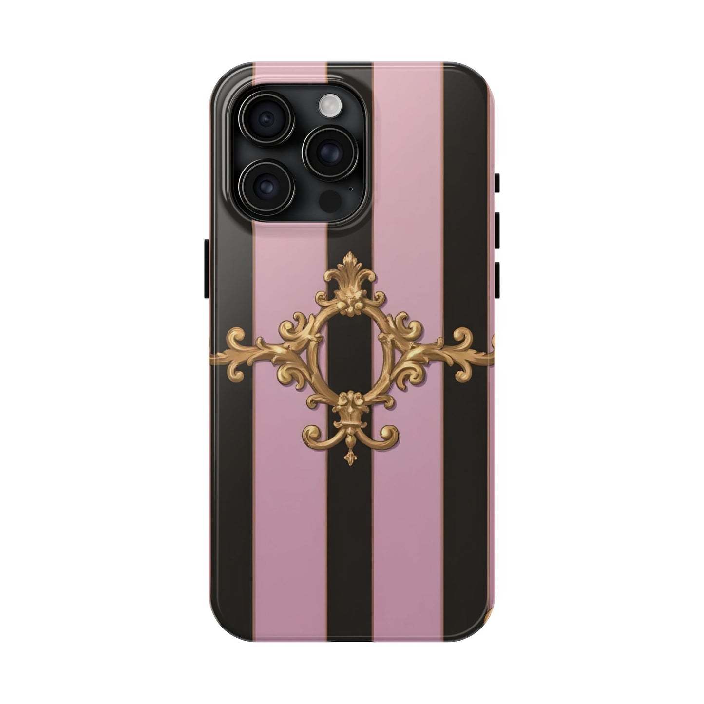 Stylish Tough Phone Case for Elegant Protection, Fashionable Accessories, Smartphone Cover - Matte Lavender & Black Striped Gold Baroque