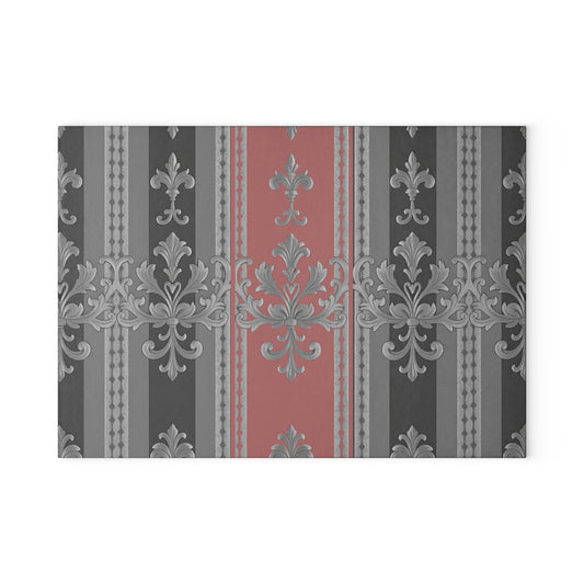 Glass Cutting Board - Gray & Mauve Striped Baroque
