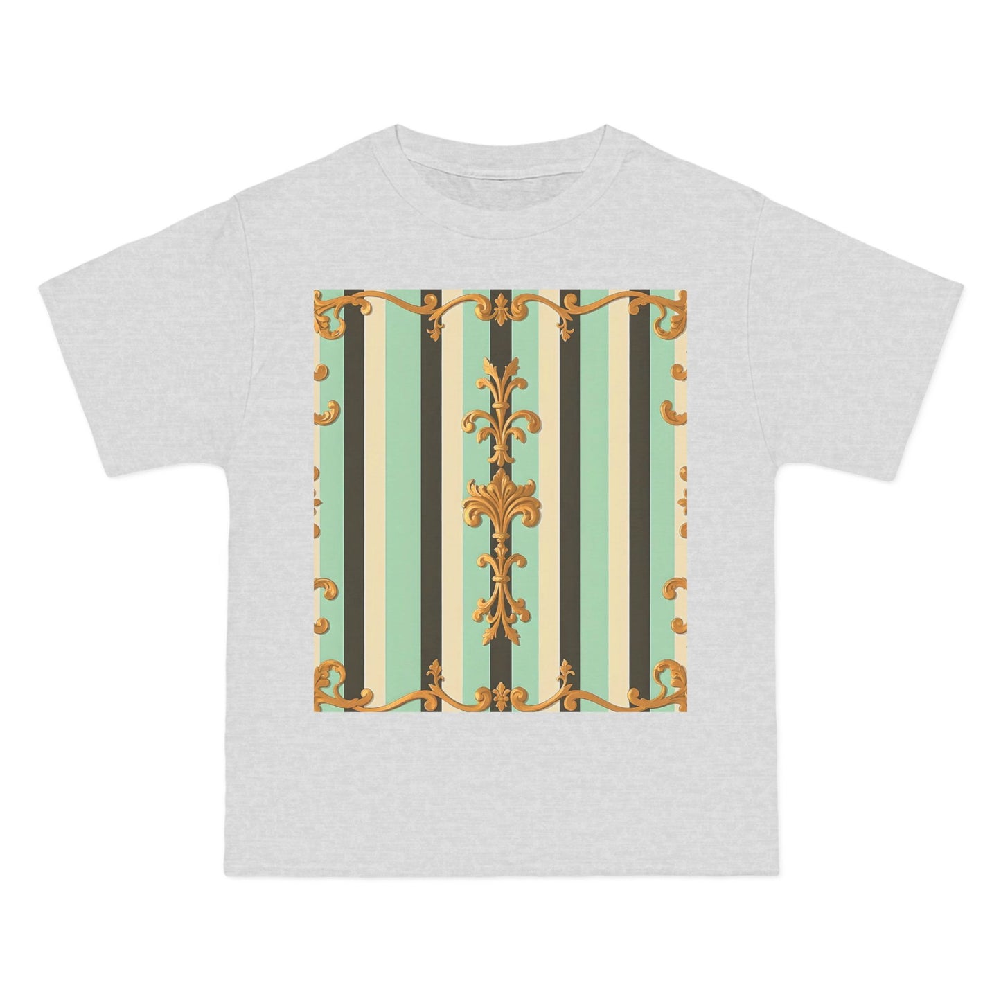 Vintage-Inspired Short-Sleeve T-Shirt, Casual Wear, Graphic Tee, Retro Style, Summer Fashion, Gift for Her - Black & Matte Mint Striped Rococo