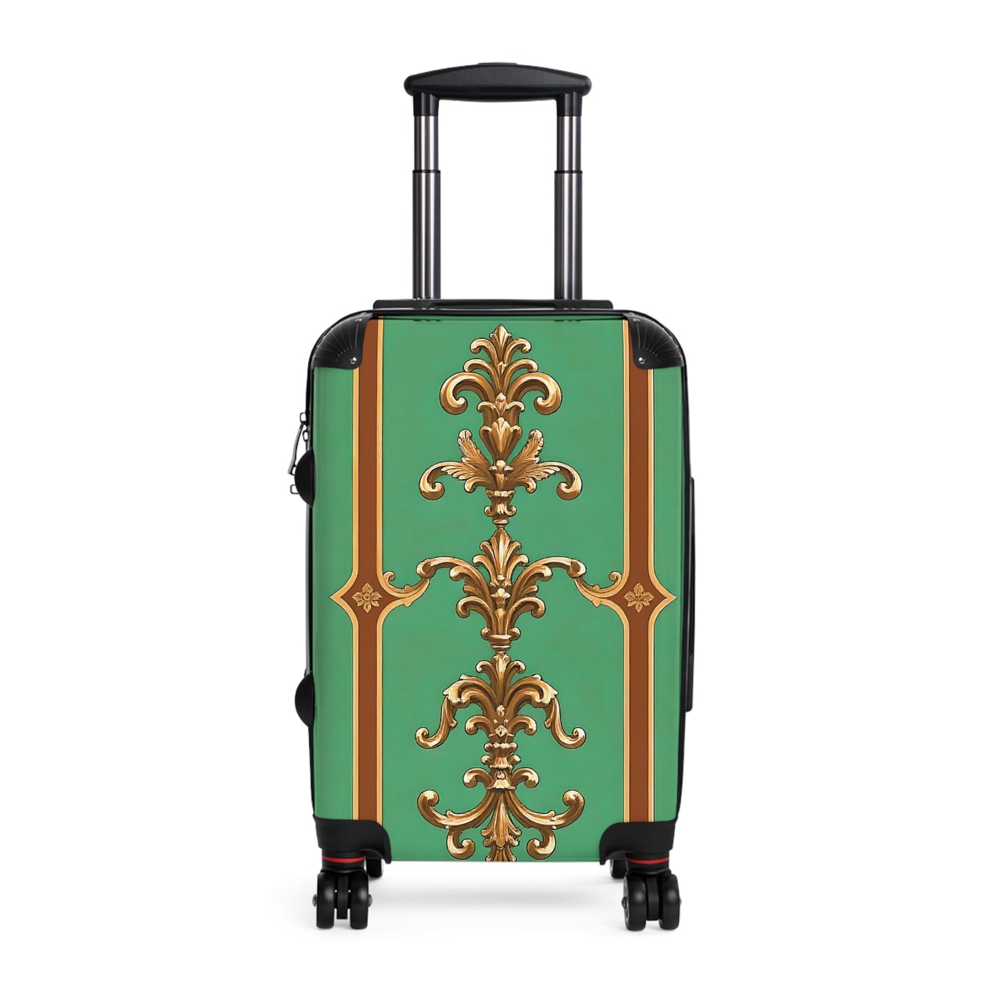 Luxury Ornate Design Suitcase - Travel in Style - Rust & Green Striped Baroque
