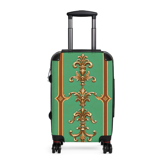 Luxury Ornate Design Suitcase - Travel in Style - Rust & Green Striped Baroque