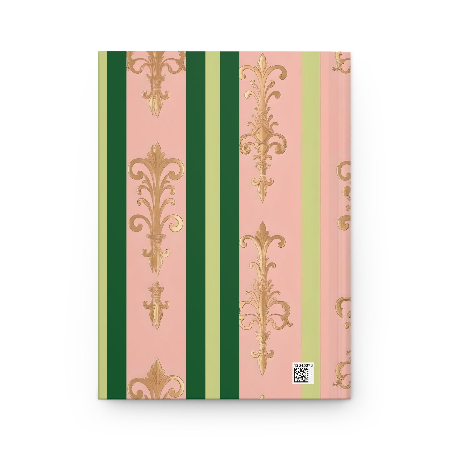 Elegant Floral Hardcover Journal - Stylish Writing Notebook - Lime Green & Pink Striped Damask