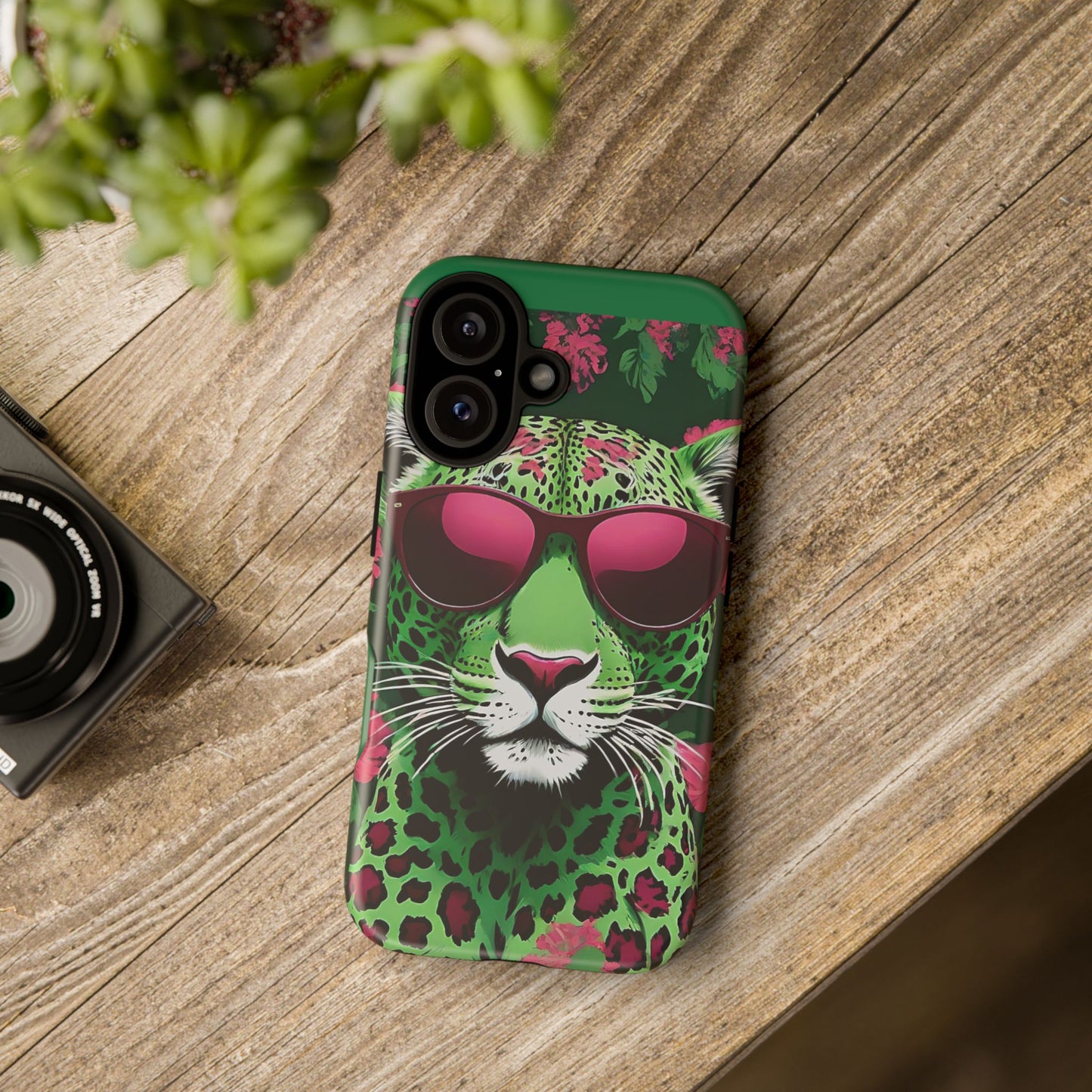 Phone Case - Lime Green & Burgundy Leopard In Sunglasses Design