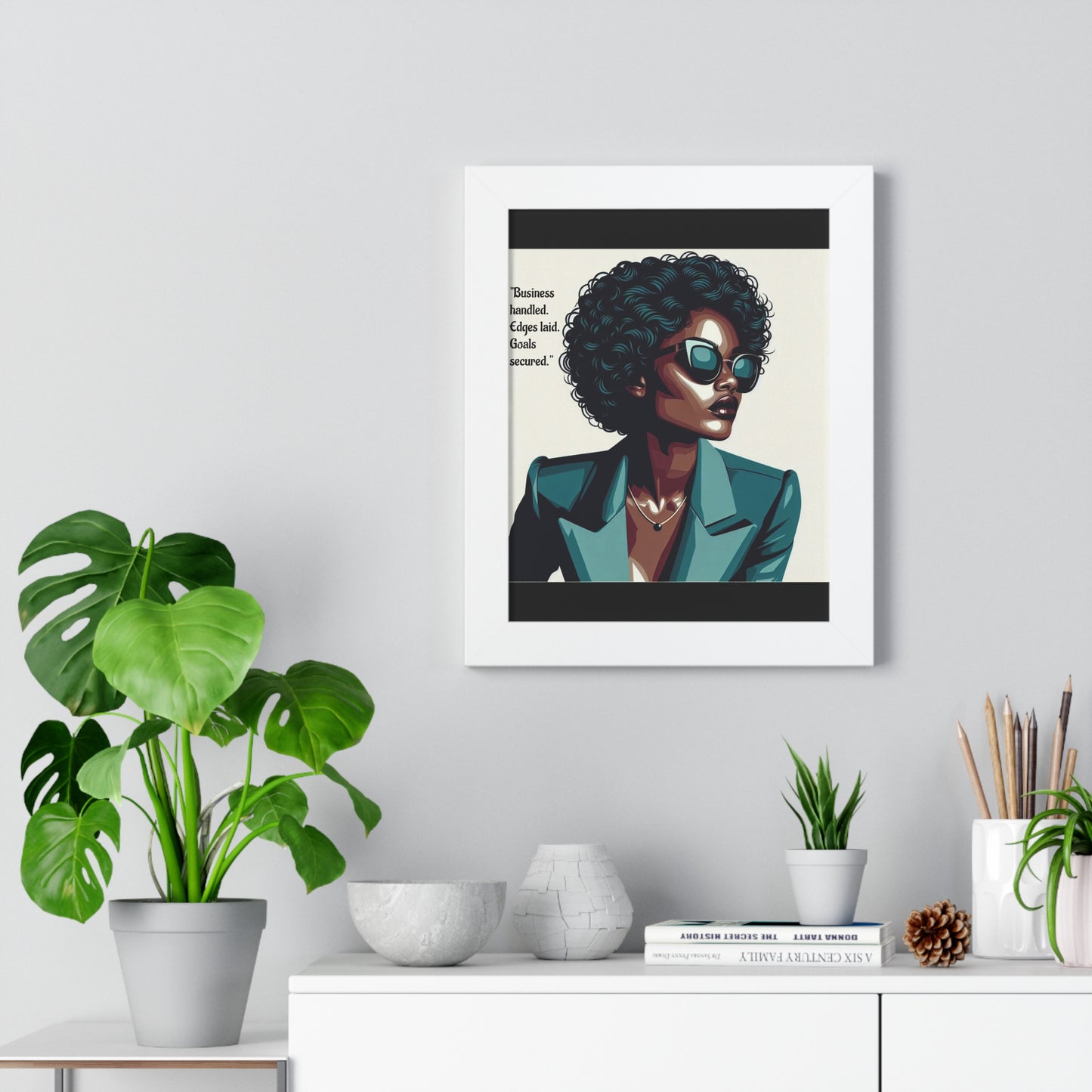 Stylish Framed Vertical Poster - Modern Art for Home Decor - "Business handled."