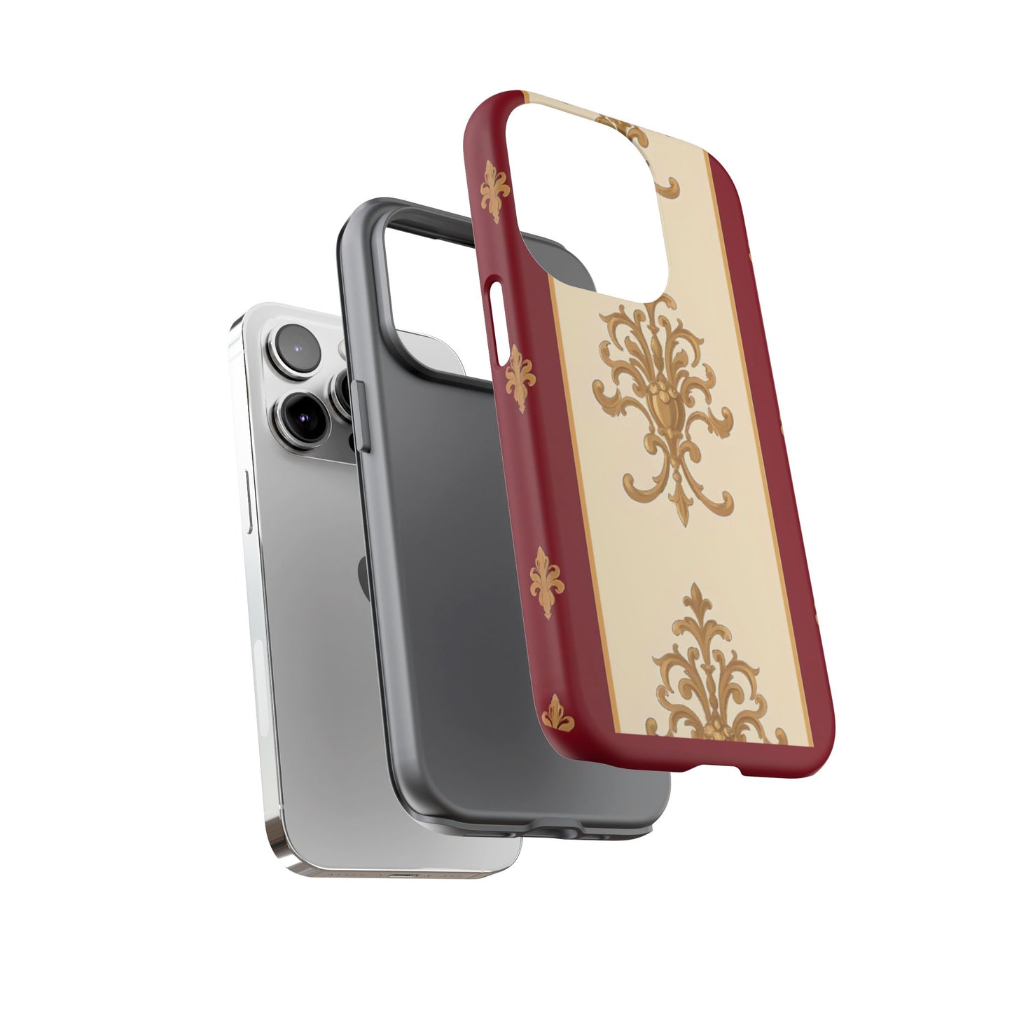 Elegant Floral Motif Phone Case - Tough Cases with Vintage Design - Dusk Red Striped Gold Damask