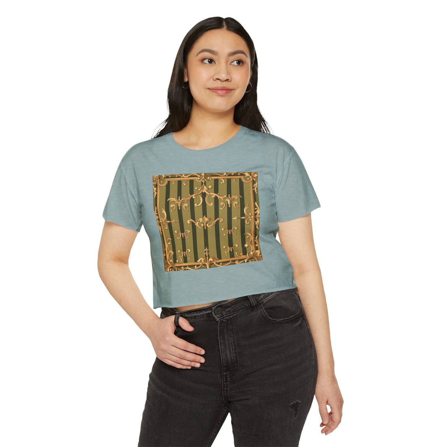 Bohemian Women's Festival Crop Top – Stylish Summer Apparel for Concerts, Beach Days, Music Festivals - Olive Green Striped Rococo