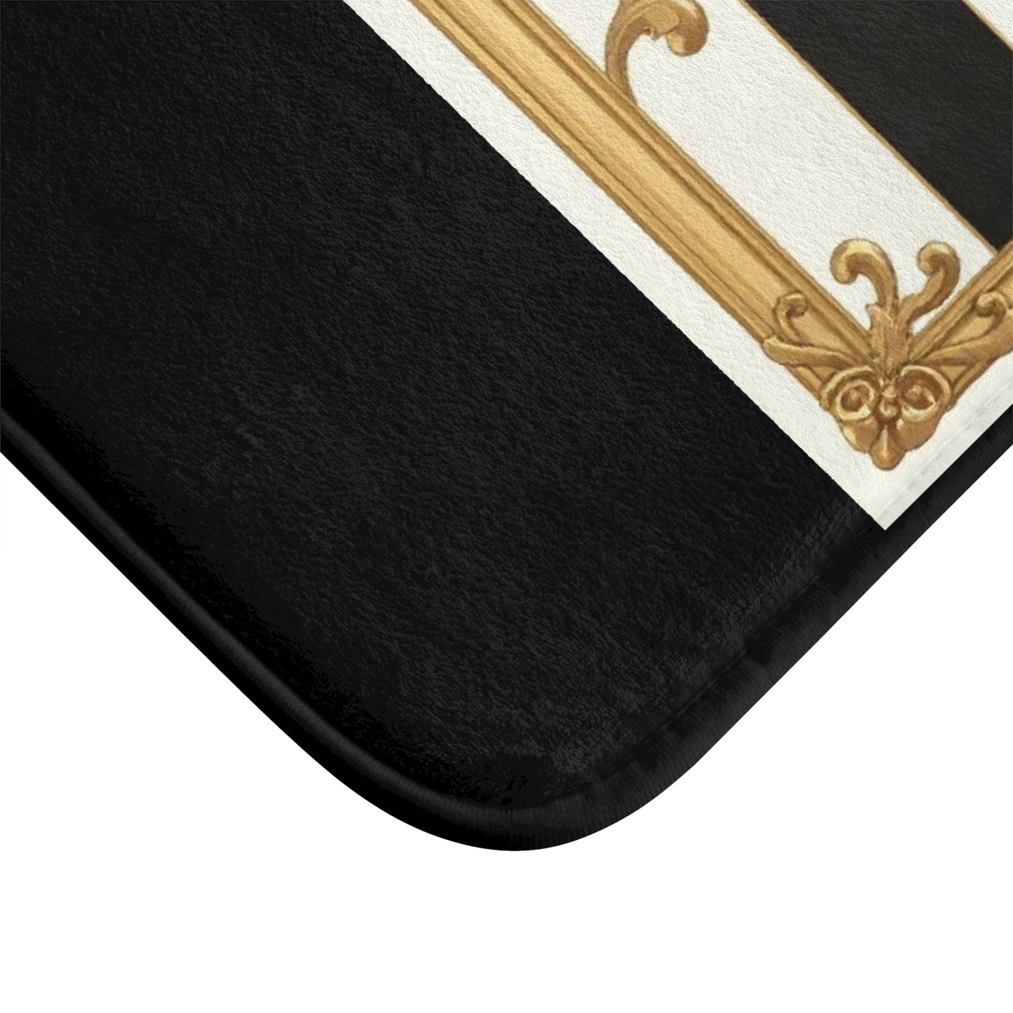 Elegant Gold and Black Bath Mat, Luxurious Bathroom Decor, Chic Home Accent, Gift for Housewarming - Black & White Striped Gold Baroque