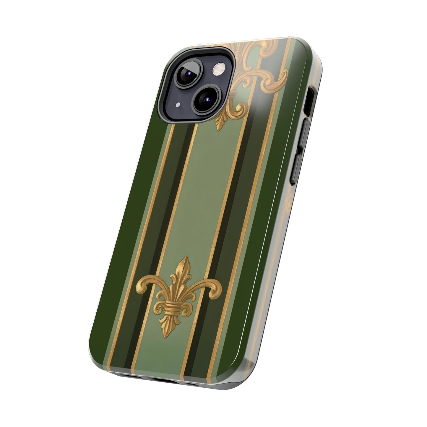 Elegant Tough Phone Cases - Baroque Design, Durable Cell Phone Covers, Unique Gifts for Her, Holiday Gifts - Green Striped Gold Baroque