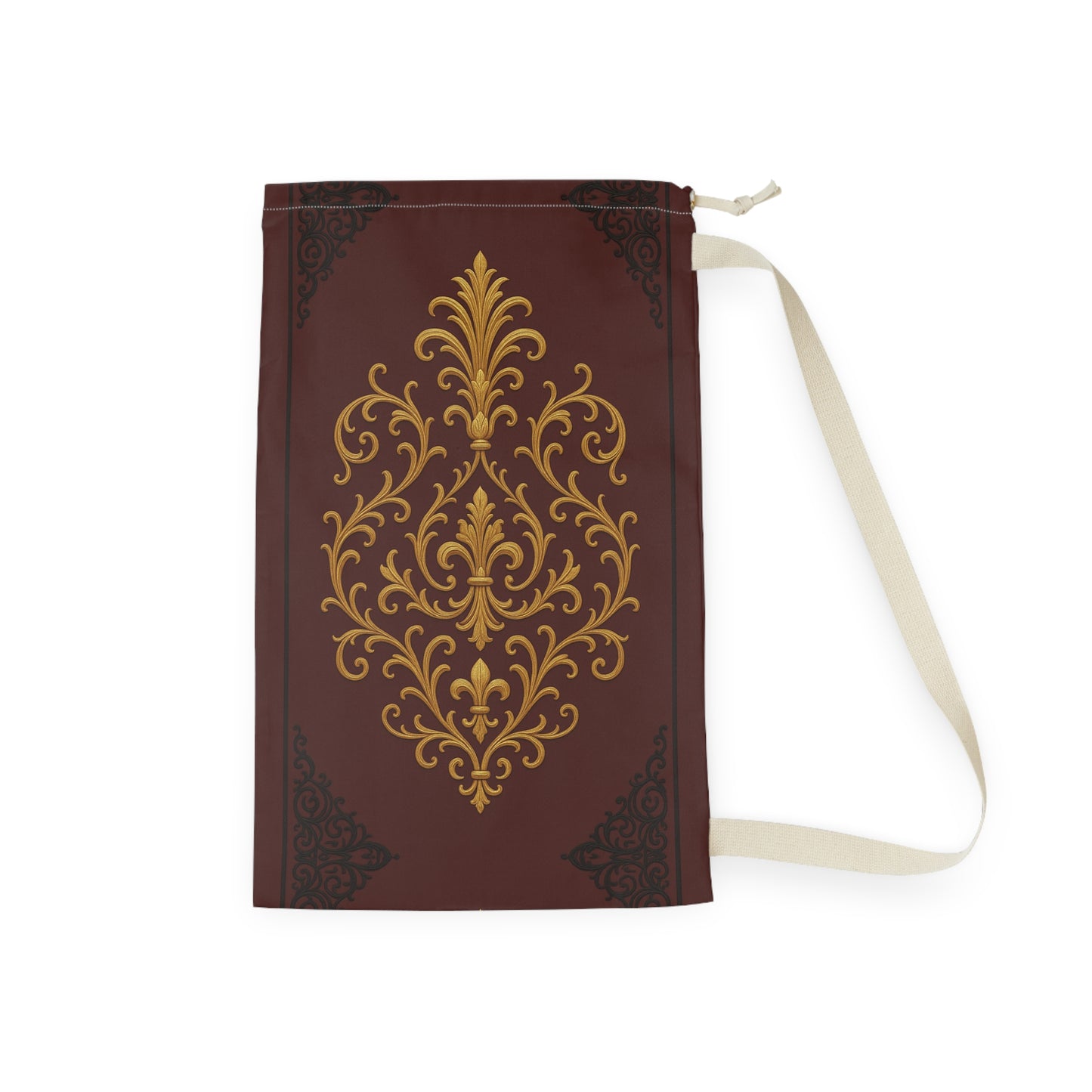 Dusk Burgundy-Black & Gold Baroque Laundry Bag — Burgundy & Gold Decorative Wash Tote