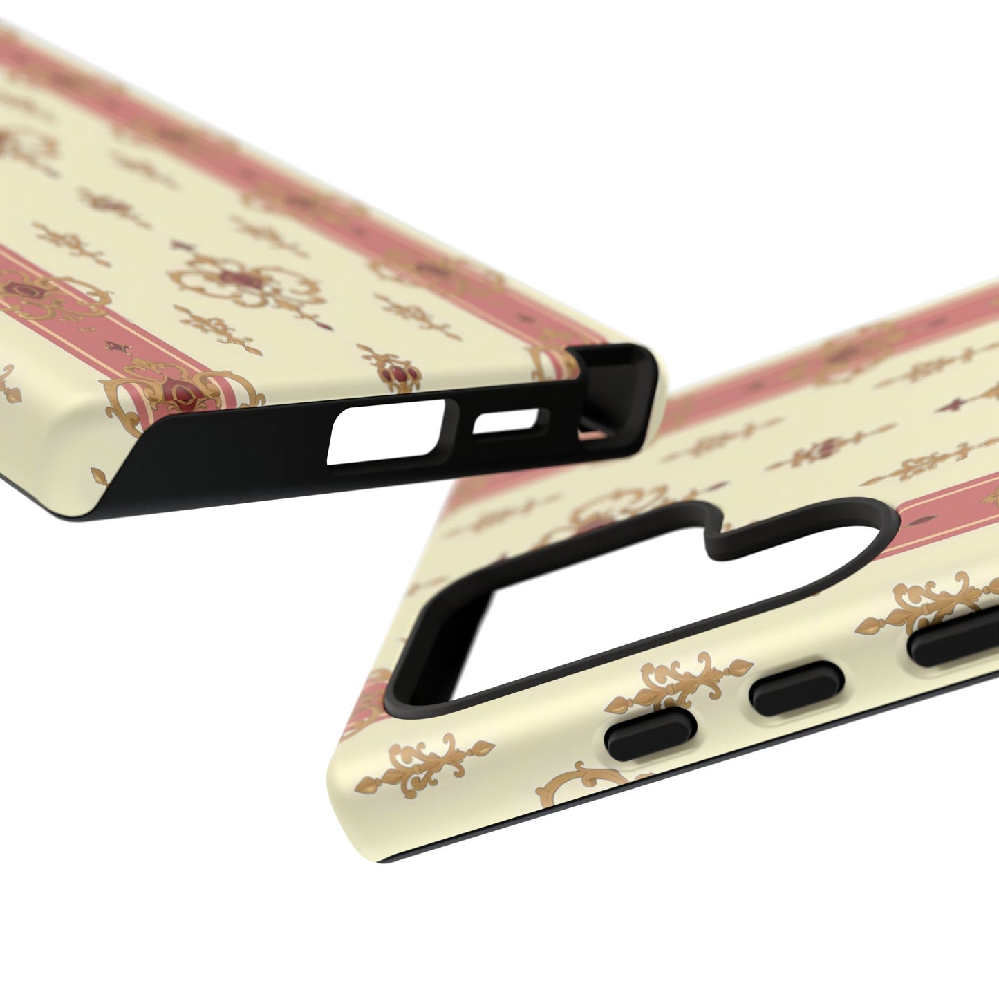Elegant Floral Motif Phone Case - Tough Cases with Vintage Design - Mauve Striped Gold Damask