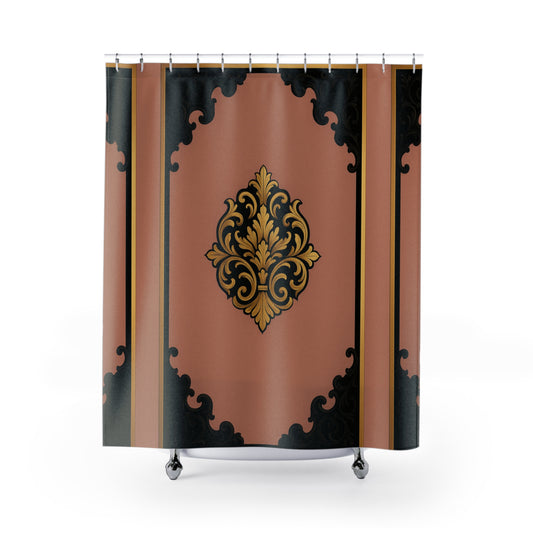 Mauve & Black-Gold Baroque Elegant Vintage Shower Curtain with Gold Accents | Luxurious Bathroom Decor, Home Makeover, Gift for Her
