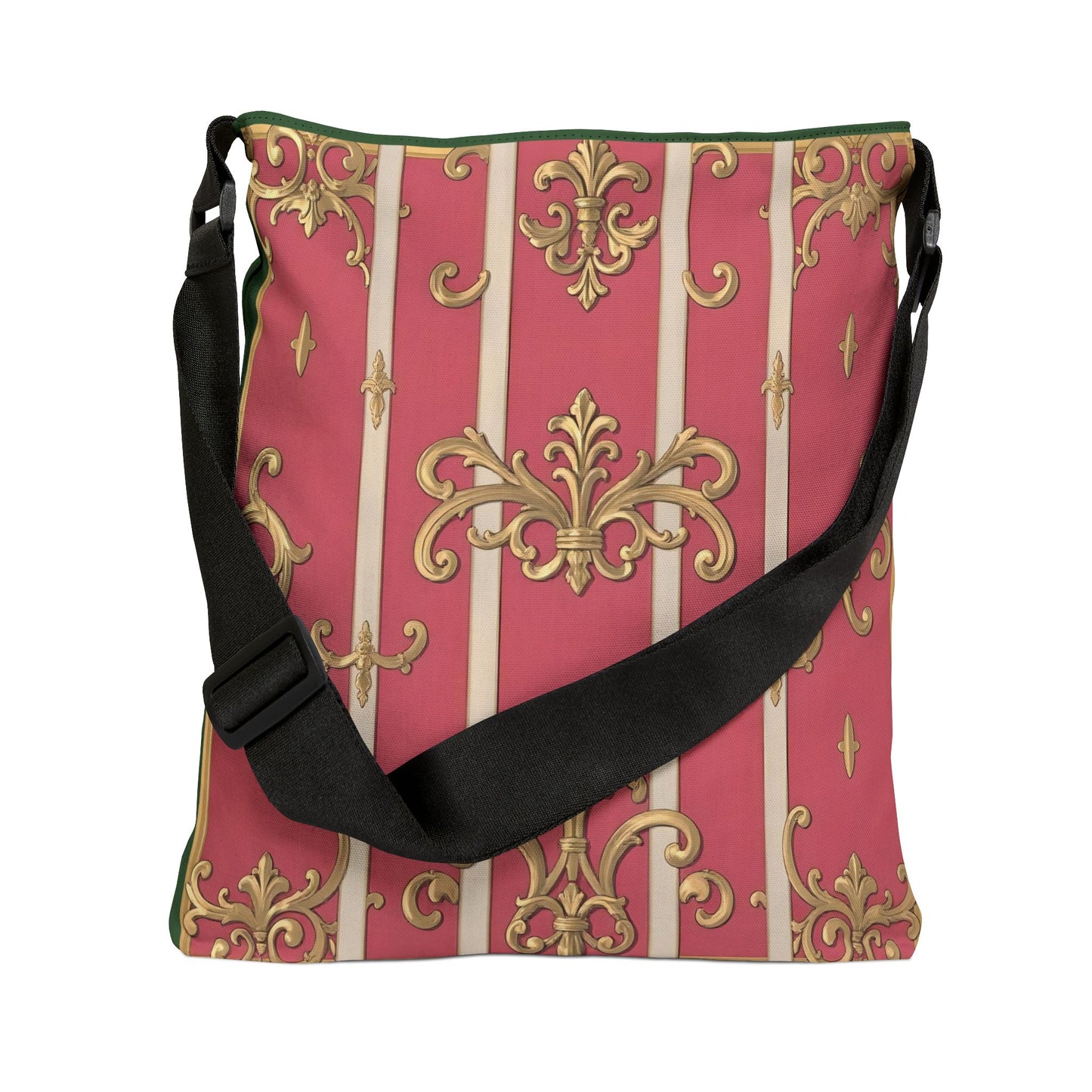 Chic Green Border Pink Striped Baroque Adjustable Tote Bag - Stylish Everyday Carryall, Floral Print, Fashion Statement, Gift for Her
