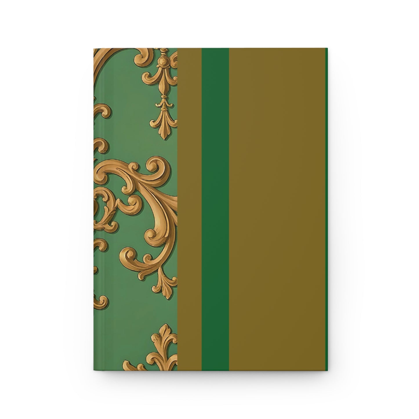 Elegant Designer Hardcover Journal for Note-Taking, Gift for Writers, Journal for Meetings, Classic Style Notebook - Olive Green Striped Rococo