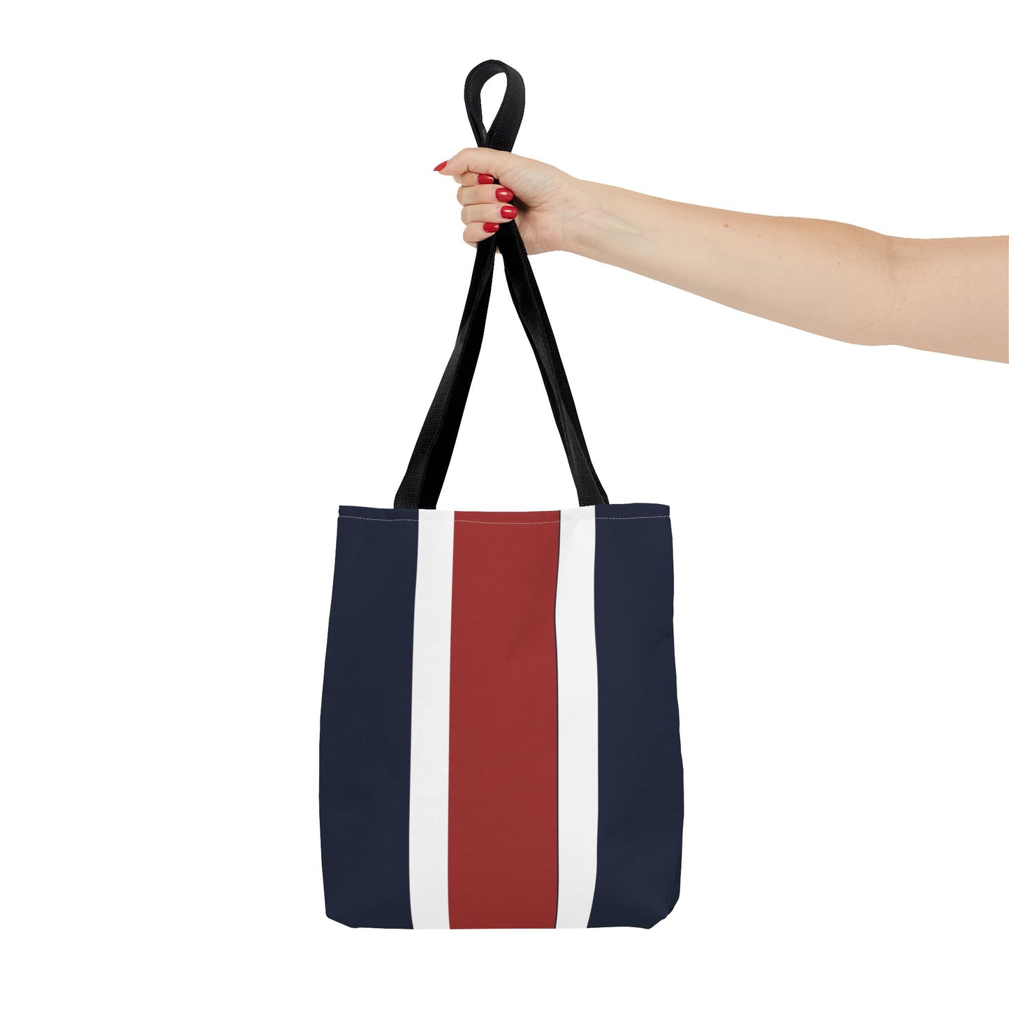 Lunar Midnight & Red-White Striped Tote Bag, Summer Beach Bag, Casual Shopping Tote, Patriotic Gift for Her, Travel Accessory