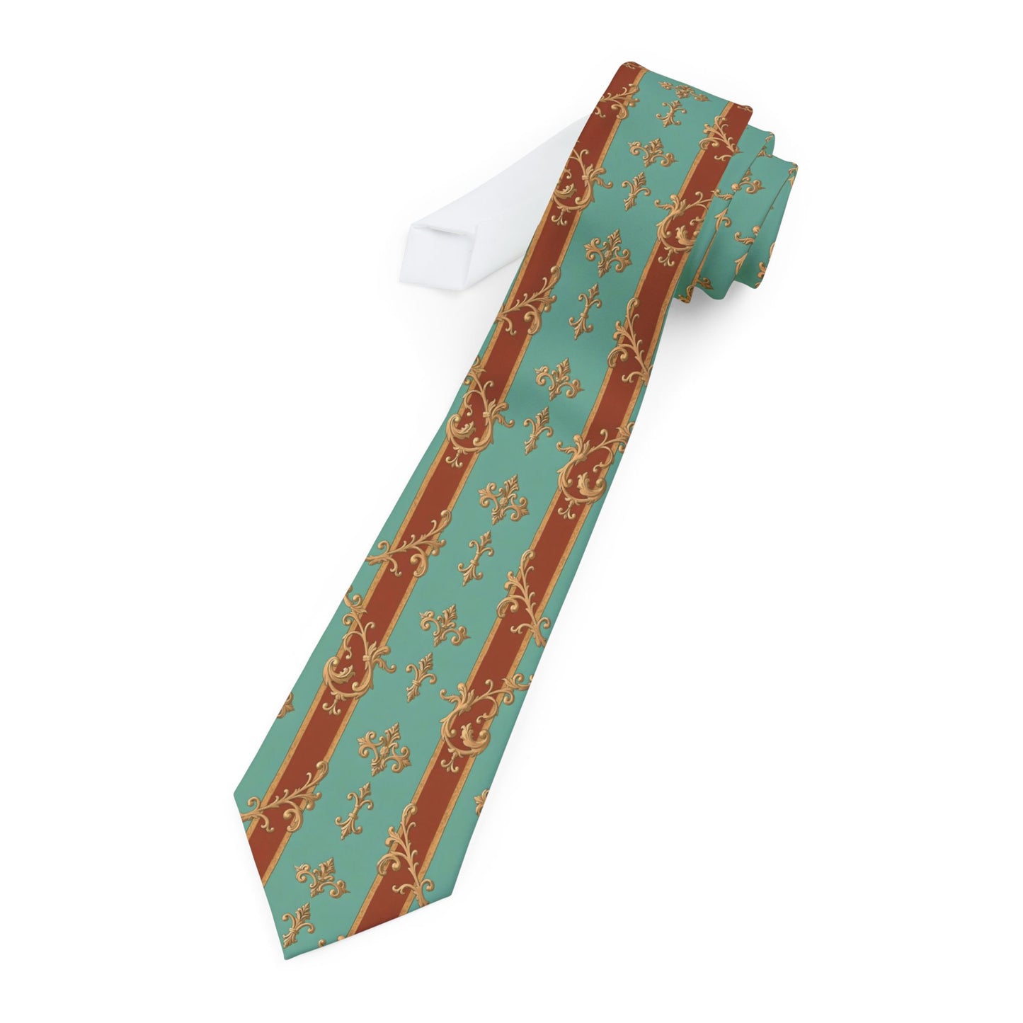 Elegant Floral Necktie - Perfect for Weddings & Formal Events - Rust & Mint Aqua Striped Baroque