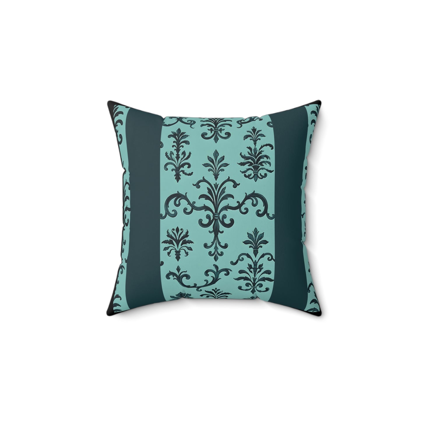 Elegant Faux Suede Square Pillow - Boho Home Decor, Cozy Living Room Cushion, Decorative Throw Pillow - Teal Striped Rococo