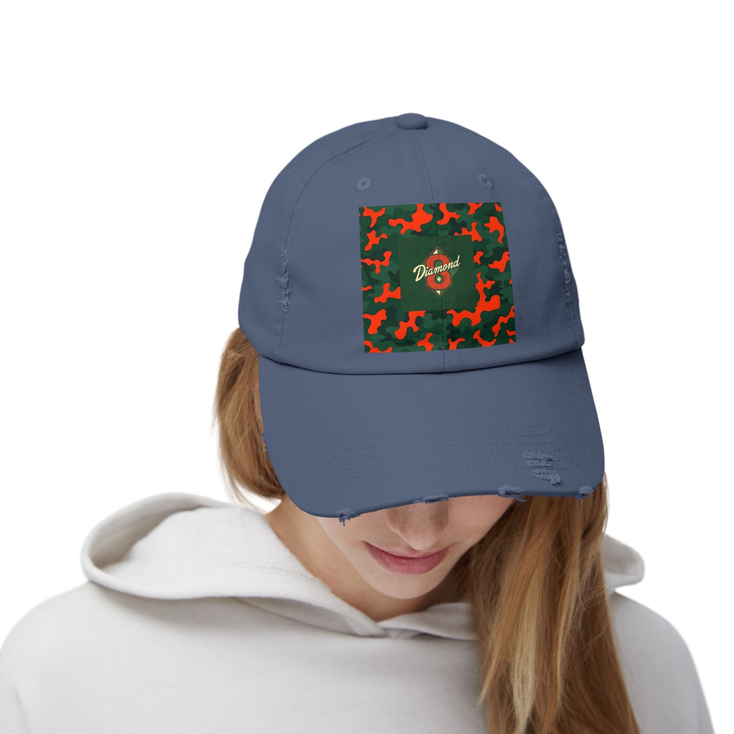 Trendy Distressed Cap - Casual Streetwear Accessory, Perfect for Outdoor Adventures, Gifts, Everyday Style - Green & Orange Camo Diamon 8