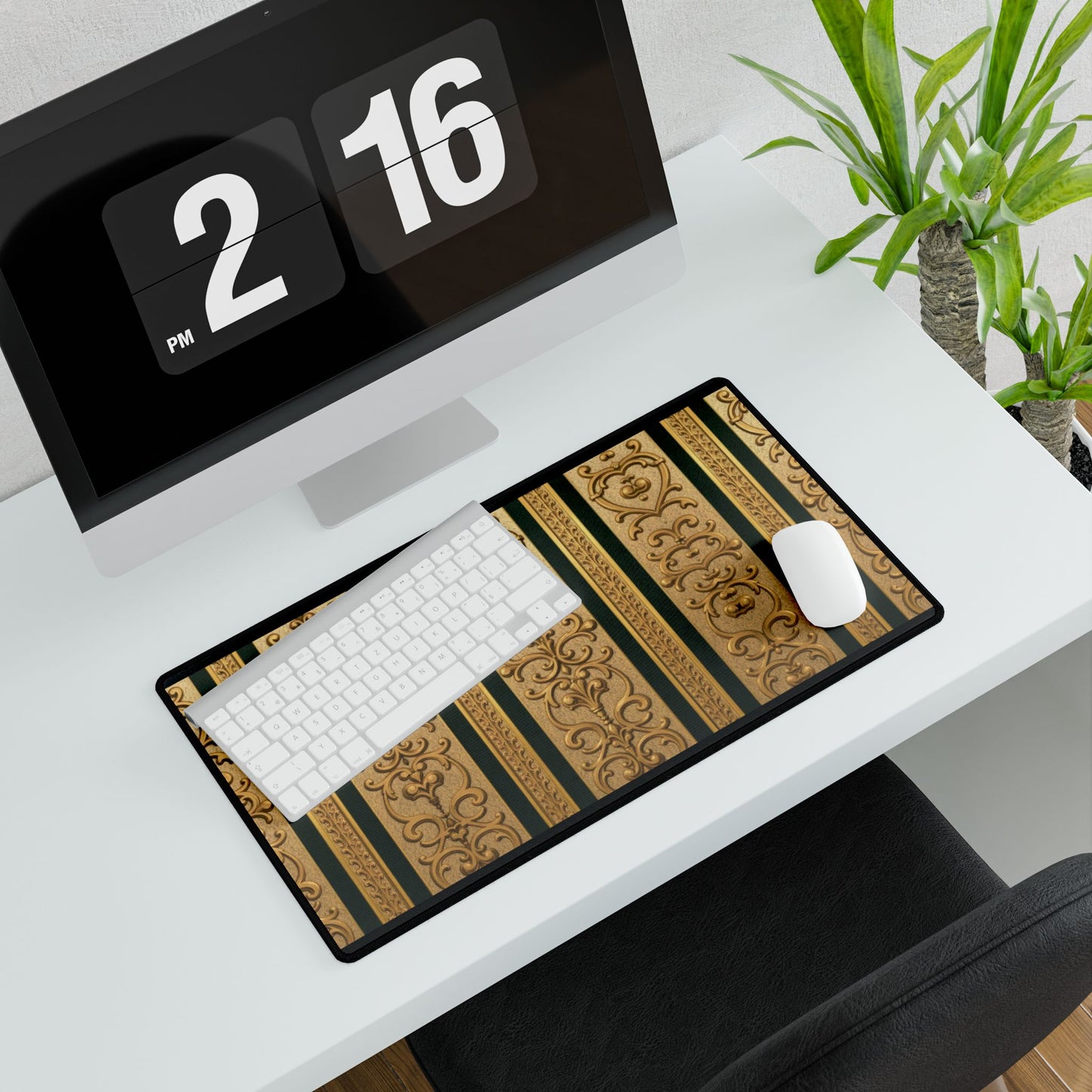 Elegant Teal Striped Gold Baroque Desk Mats for Stylish Workspaces, Office Decor, Gift for Home Office, Modern Accessories, Desk Protection
