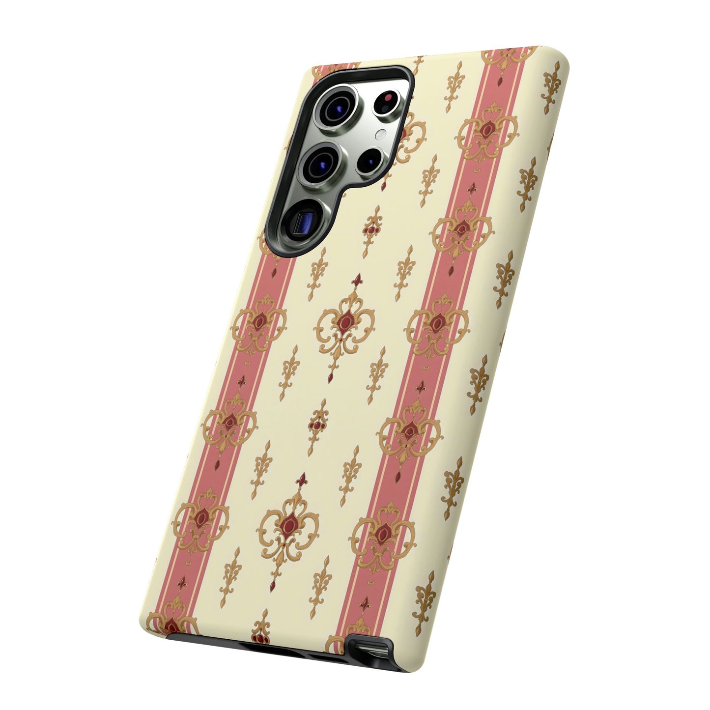 Elegant Floral Motif Phone Case - Tough Cases with Vintage Design - Mauve Striped Gold Damask